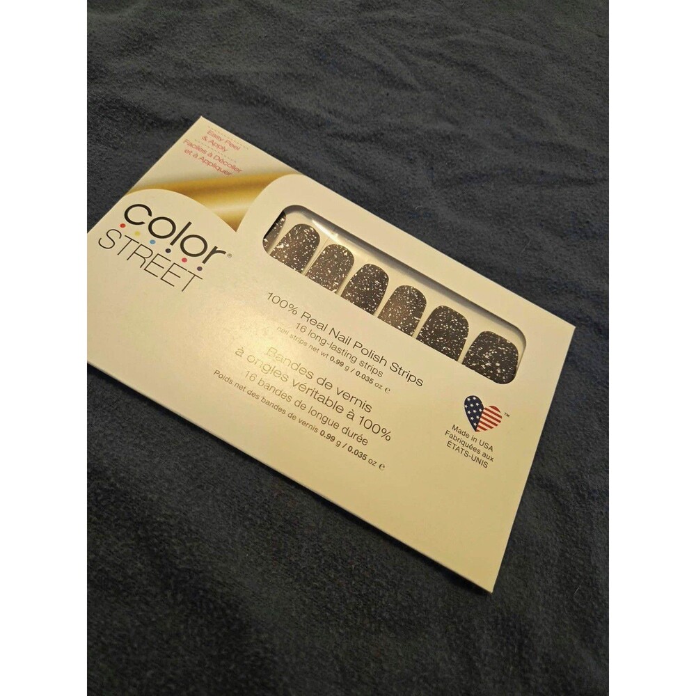 Color Street Press-On Nail Polish Strips Silver Mist Glitter Pre-Designed